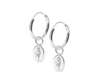 Rose Birth Flower Silver Hoop Earring Charms HO-2700